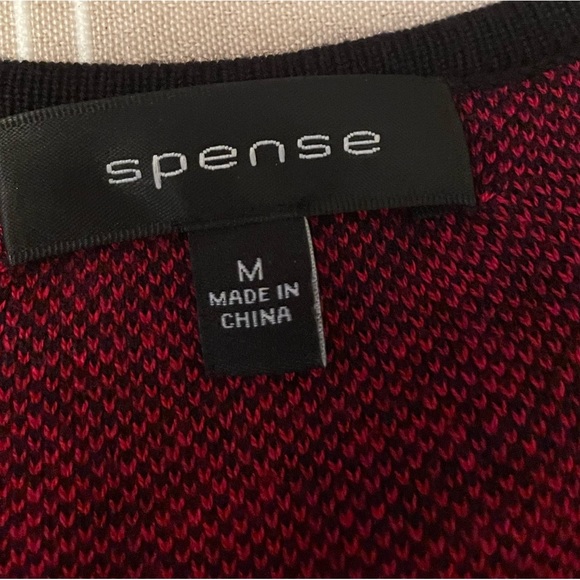 Spense Medium Peplum V-Neck Style Knit Dress in festive Red and Black. - Picture 6 of 13